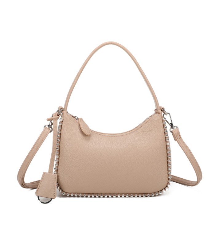 T11858 - Bolso bandolera de media luna de colores pastel asa grande y bolsillo externo trasero