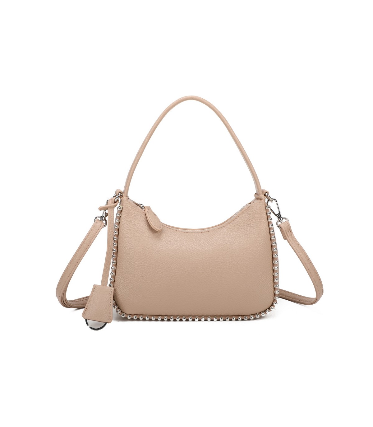 T11858 - Bolso bandolera de media luna de colores pastel asa grande y bolsillo externo trasero