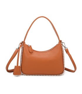 T11858 - Bolso bandolera de media luna de colores pastel asa grande y bolsillo externo trasero