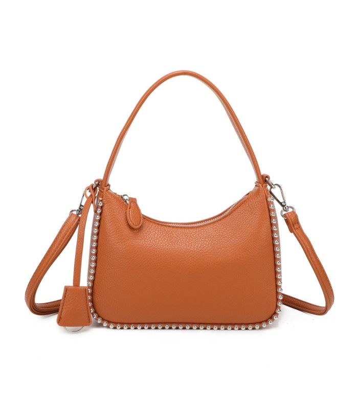 T11858 - Bolso bandolera de media luna de colores pastel asa grande y bolsillo externo trasero