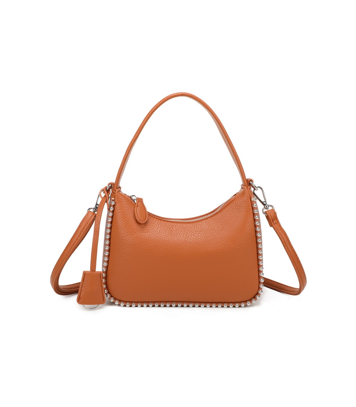 T11858 - Bolso bandolera de media luna de colores pastel asa grande y bolsillo externo trasero
