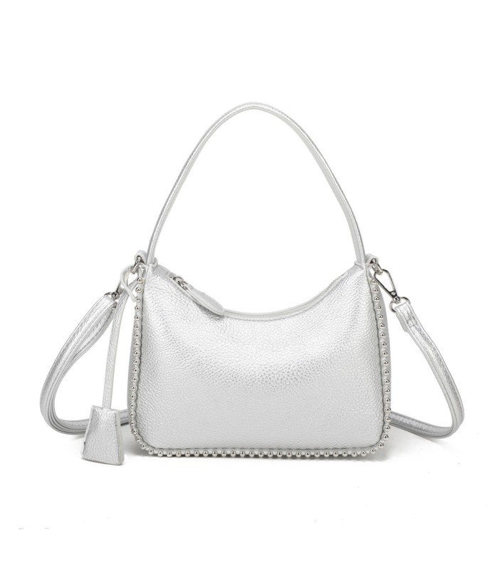 T11858 - Bolso bandolera de media luna de colores pastel asa grande y bolsillo externo trasero