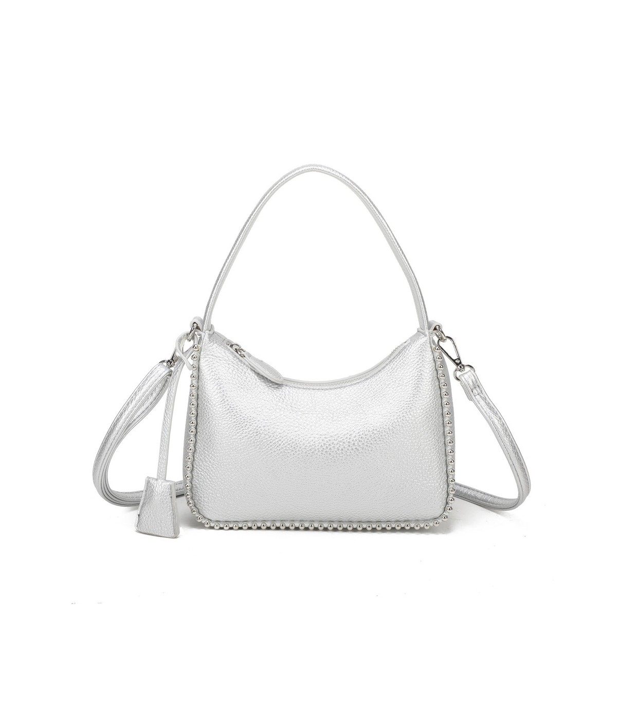 T11858 - Bolso bandolera de media luna de colores pastel asa grande y bolsillo externo trasero