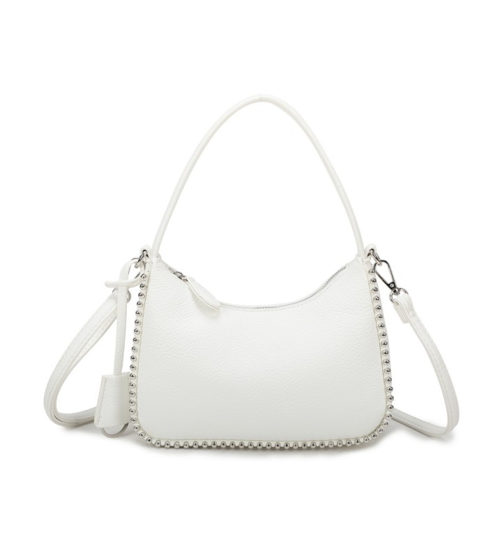 T11858 - Bolso bandolera de media luna de colores pastel asa grande y bolsillo externo trasero