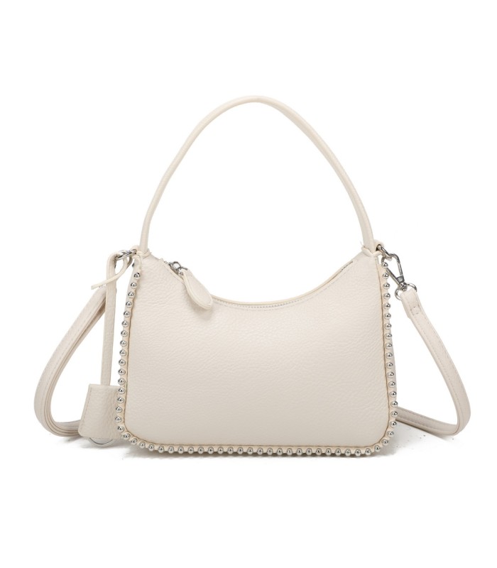 T11858 - Bolso bandolera de media luna de colores pastel asa grande y bolsillo externo trasero