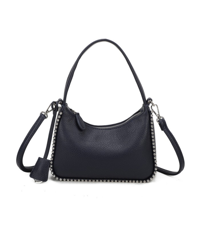 T11858 - Bolso bandolera de media luna de colores pastel asa grande y bolsillo externo trasero