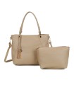 T11854 - Bolso con neceser y amplio espacio con borla de color a juego