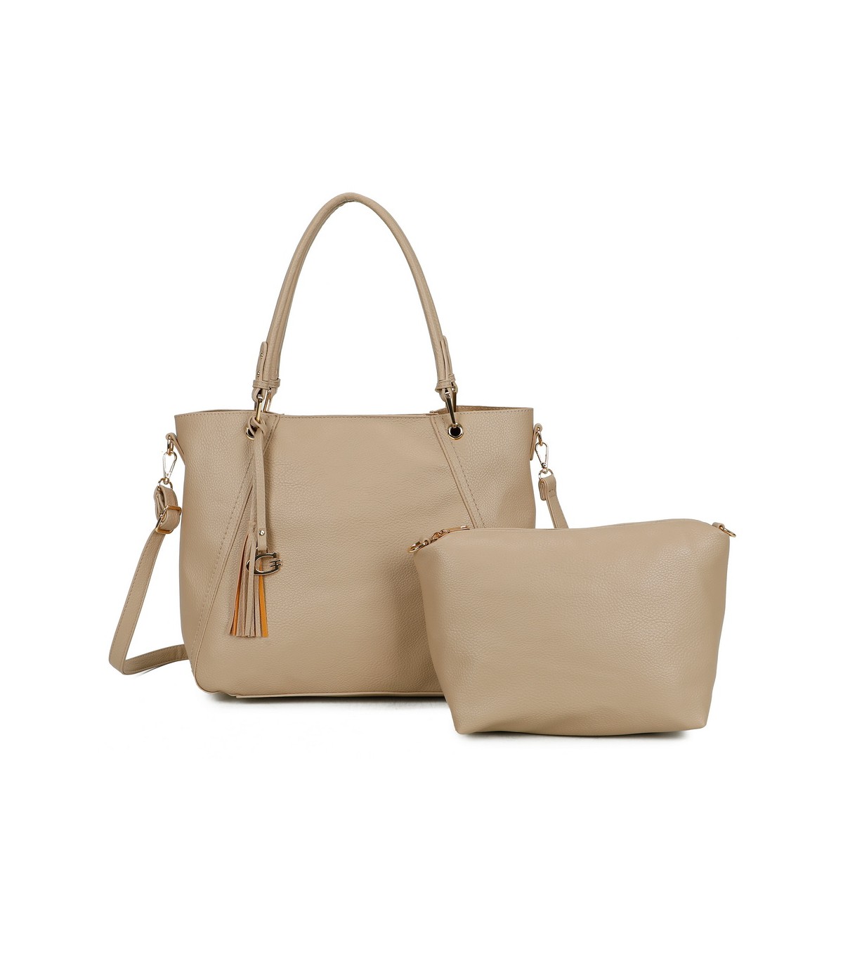 T11854 - Bolso con neceser y amplio espacio con borla de color a juego