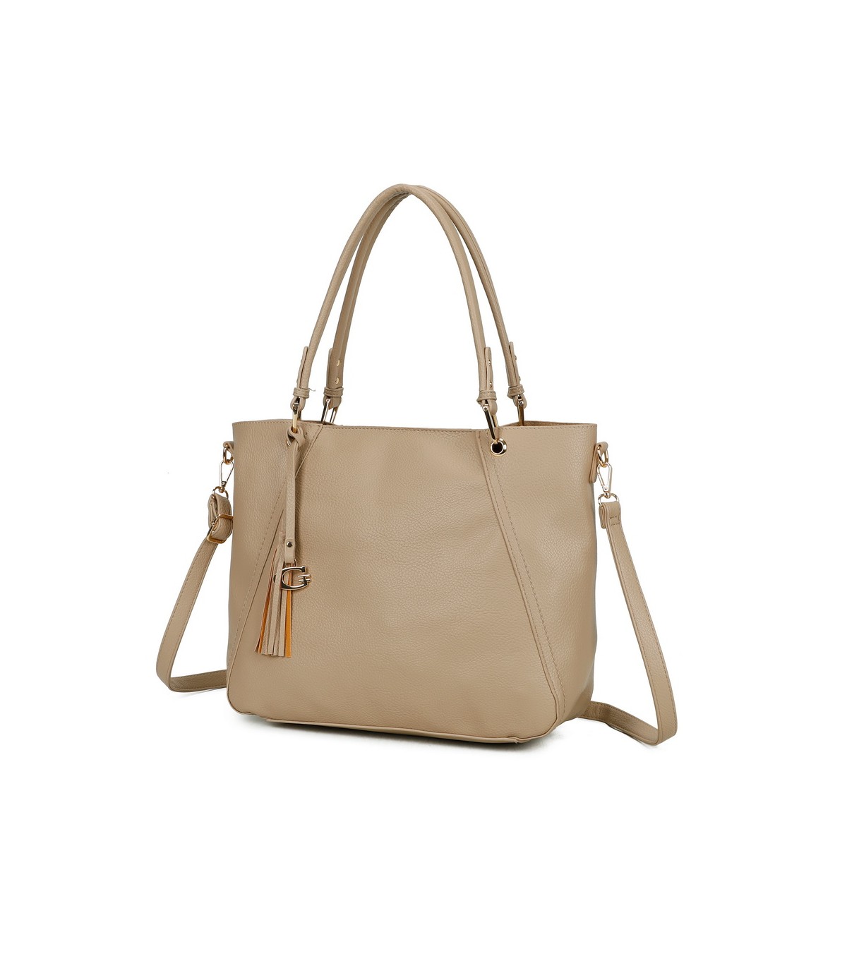 T11854 - Bolso con neceser y amplio espacio con borla de color a juego