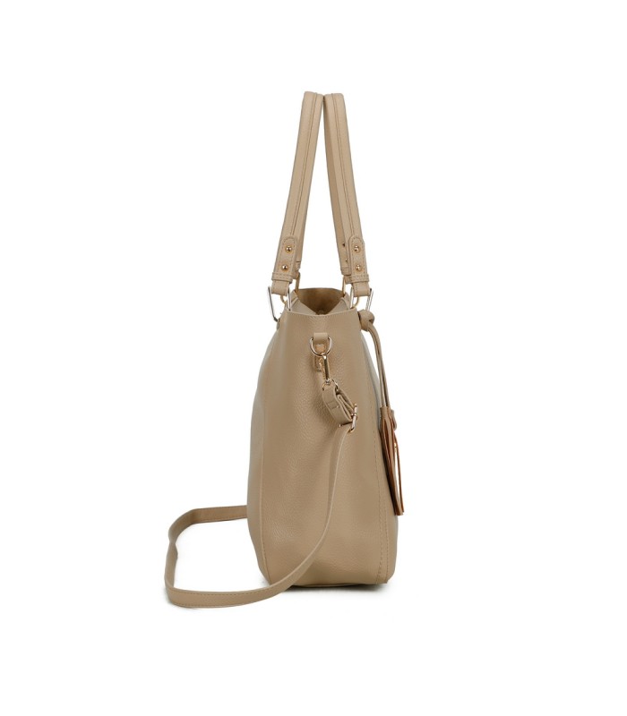 T11854 - Bolso con neceser y amplio espacio con borla de color a juego