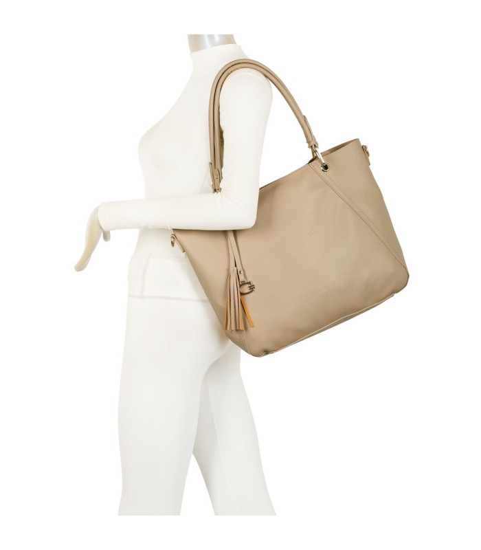 T11854 - Bolso con neceser y amplio espacio con borla de color a juego