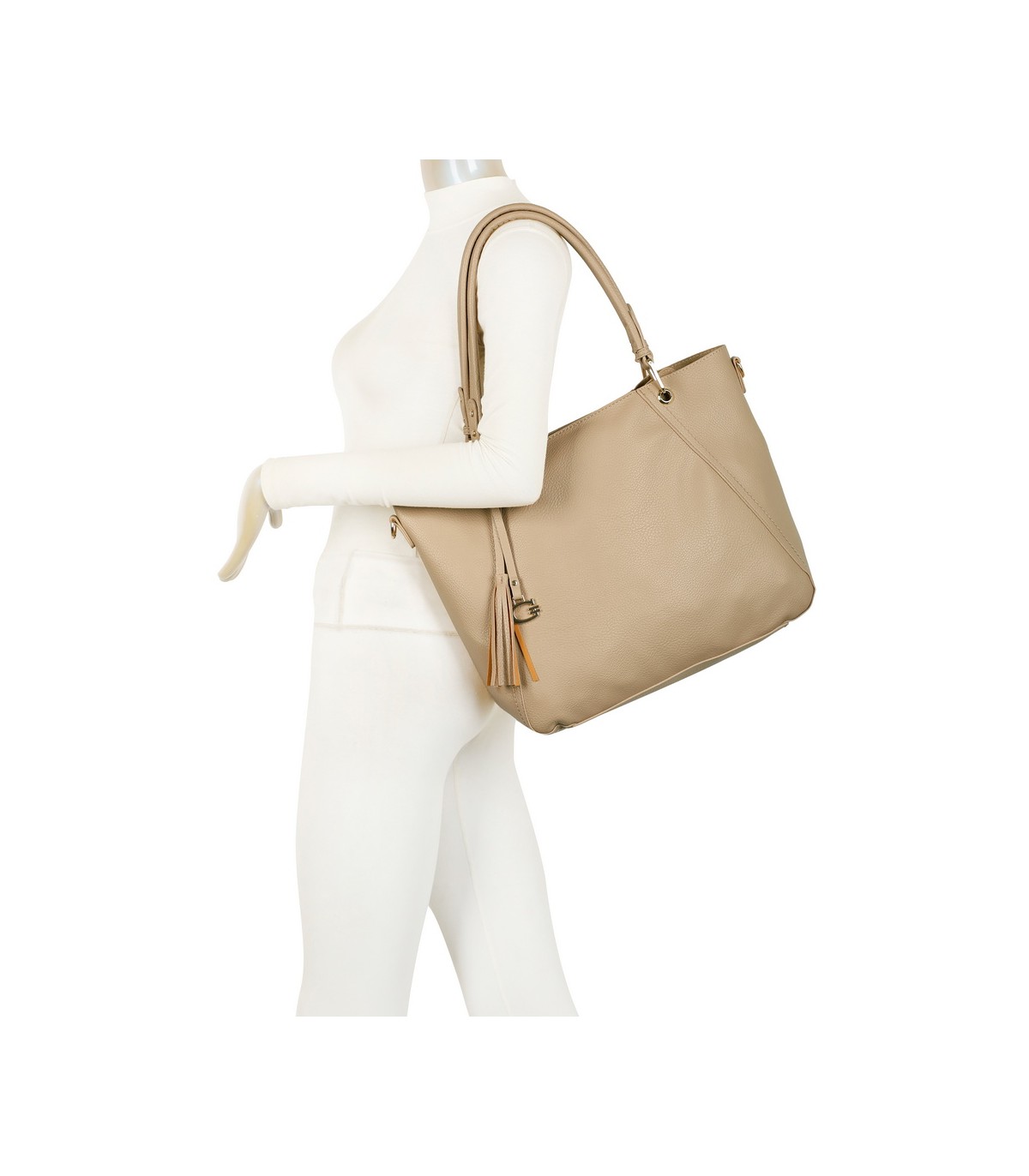 T11854 - Bolso con neceser y amplio espacio con borla de color a juego