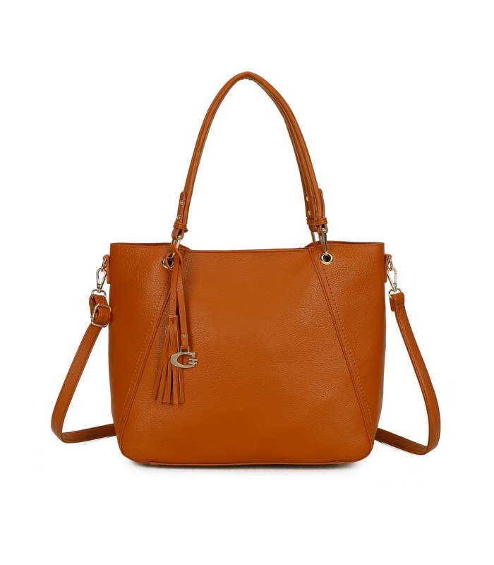 T11854 - Bolso con neceser y amplio espacio con borla de color a juego