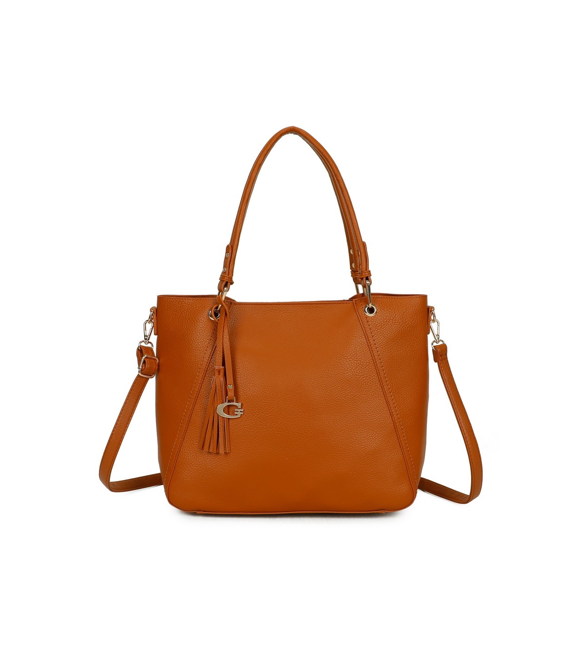 T11854 - Bolso con neceser y amplio espacio con borla de color a juego