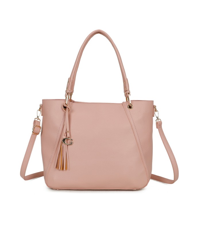 T11854 - Bolso con neceser y amplio espacio con borla de color a juego