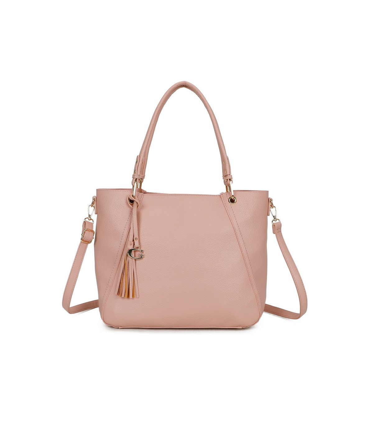 T11854 - Bolso con neceser y amplio espacio con borla de color a juego