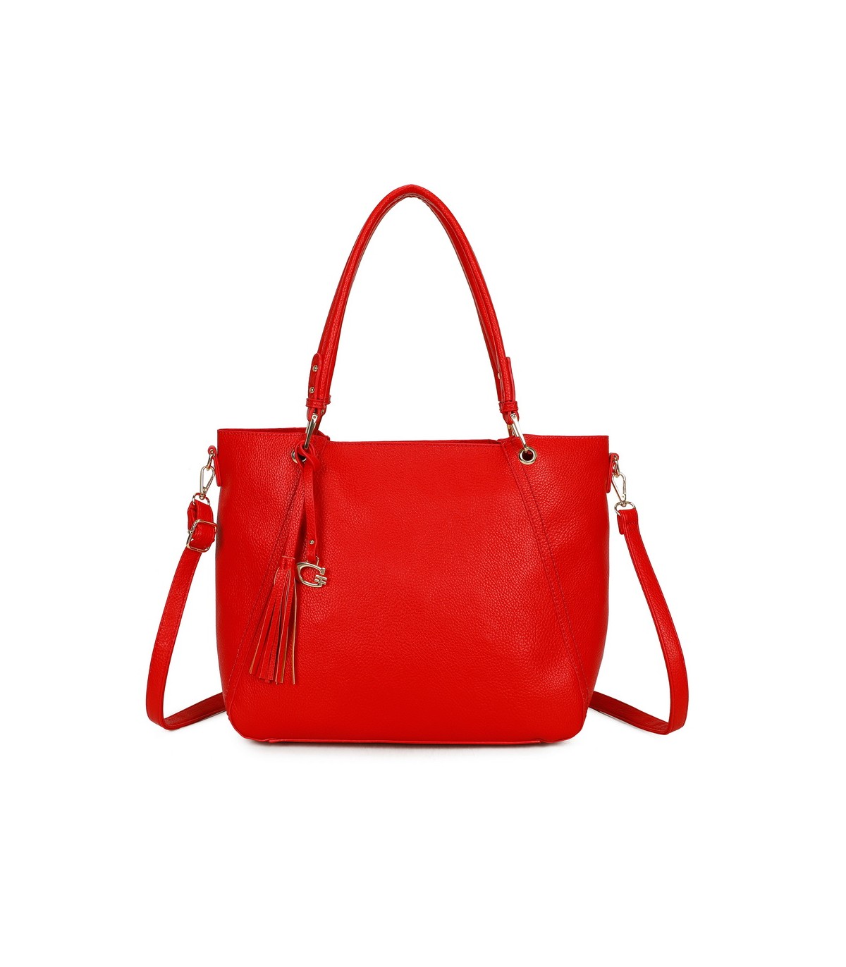 T11854 - Bolso con neceser y amplio espacio con borla de color a juego