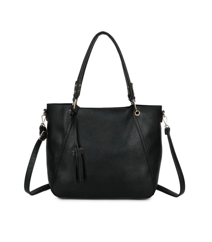 T11854 - Bolso con neceser y amplio espacio con borla de color a juego
