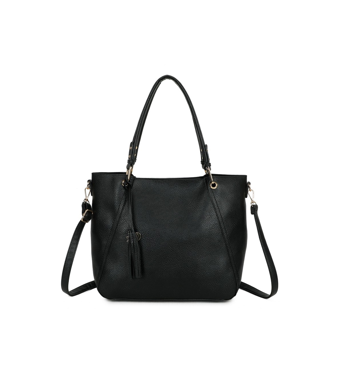 T11854 - Bolso con neceser y amplio espacio con borla de color a juego