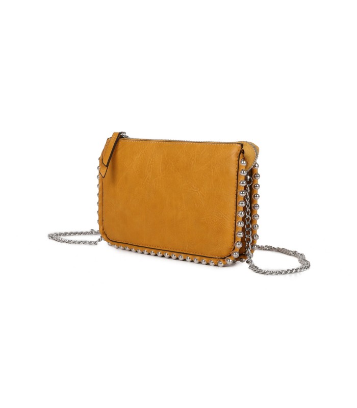 T11850 - Bolso rectangular con bandolera y cuentas de adorno y monedero interior