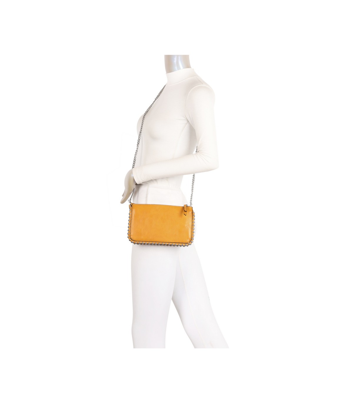 T11850 - Bolso rectangular con bandolera y cuentas de adorno y monedero interior