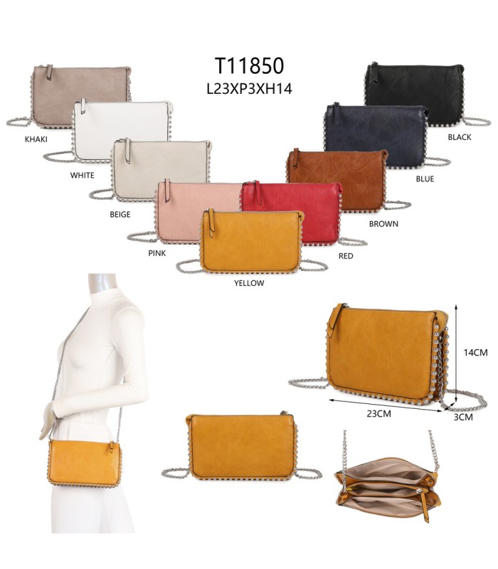 T11850 - Bolso rectangular con bandolera y cuentas de adorno y monedero interior