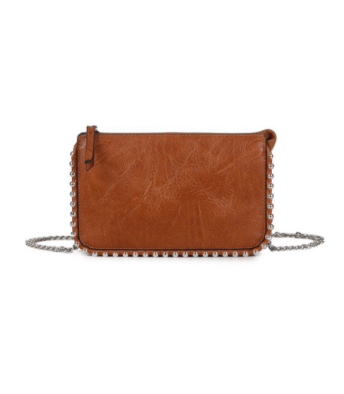 T11850 - Bolso rectangular con bandolera y cuentas de adorno y monedero interior