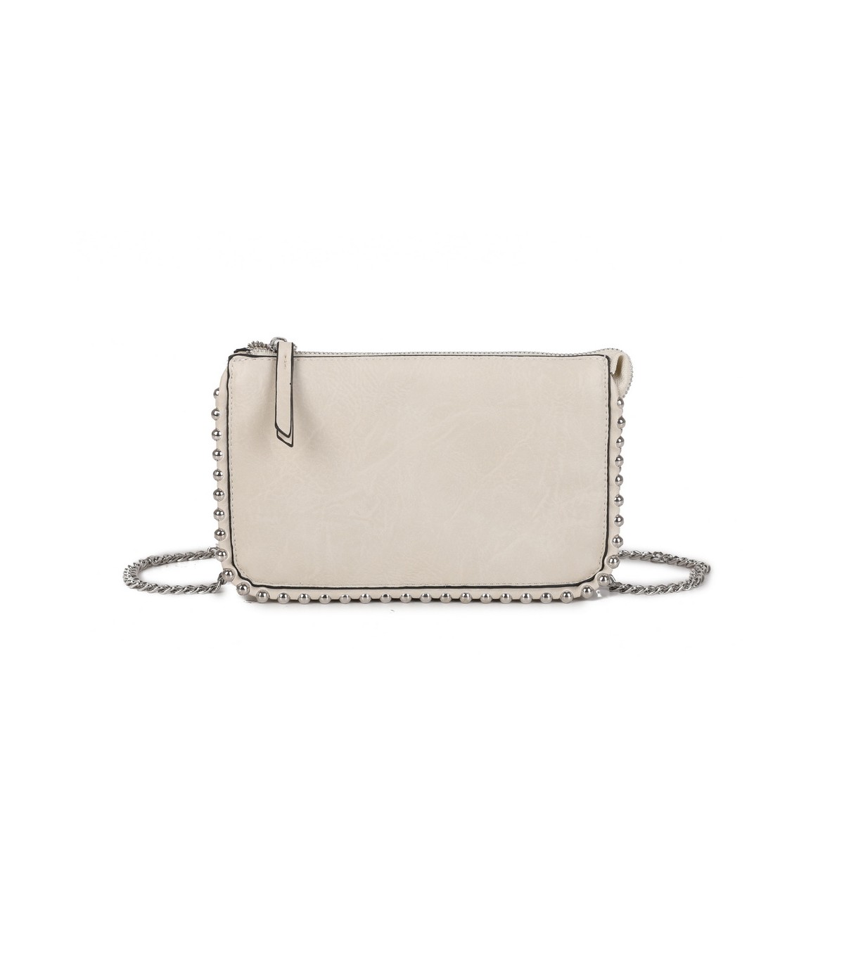 T11850 - Bolso rectangular con bandolera y cuentas de adorno y monedero interior