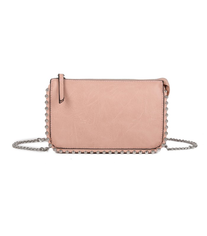 T11850 - Bolso rectangular con bandolera y cuentas de adorno y monedero interior