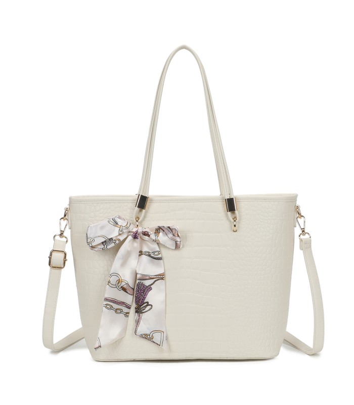 T11889 - Bolso de hombro amplio con pañuelo y textura cuarteada
