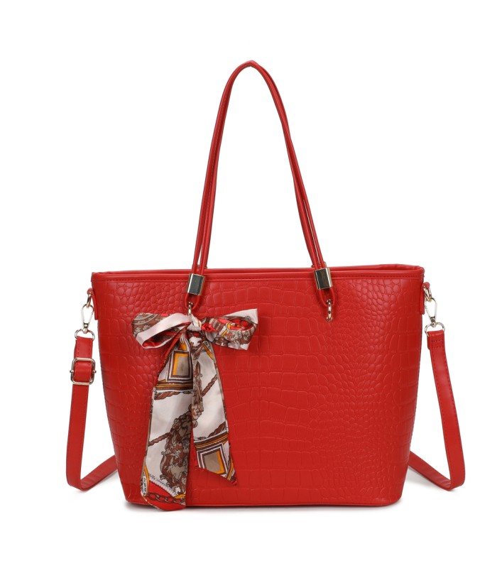 T11889 - Bolso de hombro amplio con pañuelo y textura cuarteada