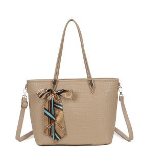 T11889 - Bolso de hombro amplio con pañuelo y textura cuarteada