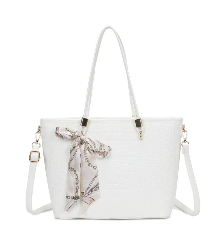 T11889 - Bolso de hombro amplio con pañuelo y textura cuarteada