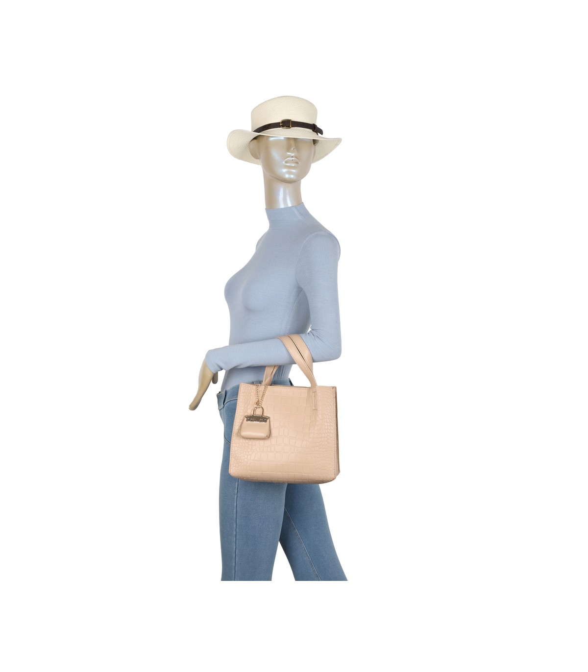 T11895- Bolso bandolera con varios compartimientos y accesorio colgante