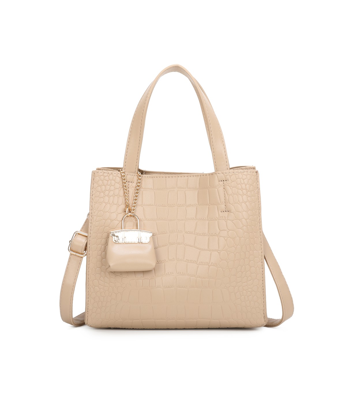 T11895- Bolso bandolera con varios compartimientos y accesorio colgante