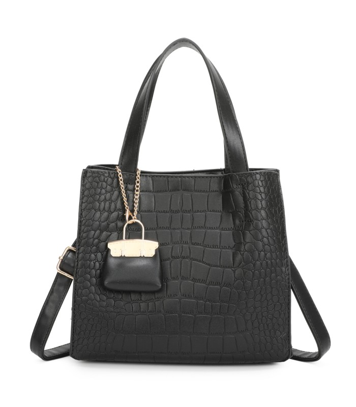 T11895- Bolso bandolera con varios compartimientos y accesorio colgante
