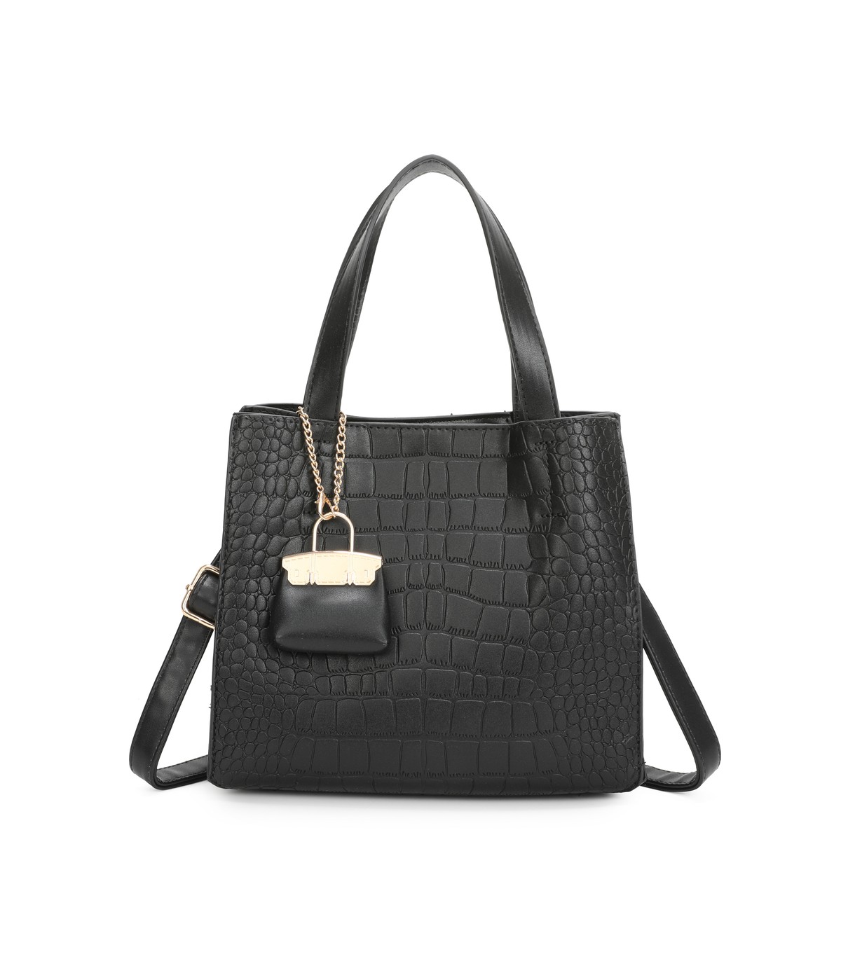 T11895- Bolso bandolera con varios compartimientos y accesorio colgante