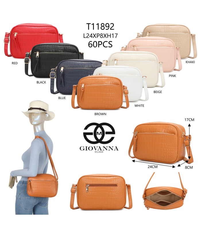 T11892- Bolso rectangular con diversos compartimentos con textura cuarteada