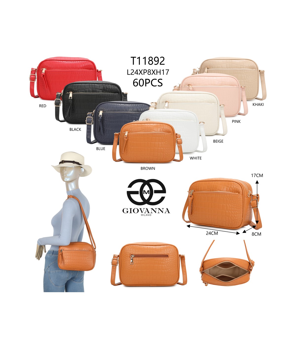 T11892- Bolso rectangular con diversos compartimentos con textura cuarteada