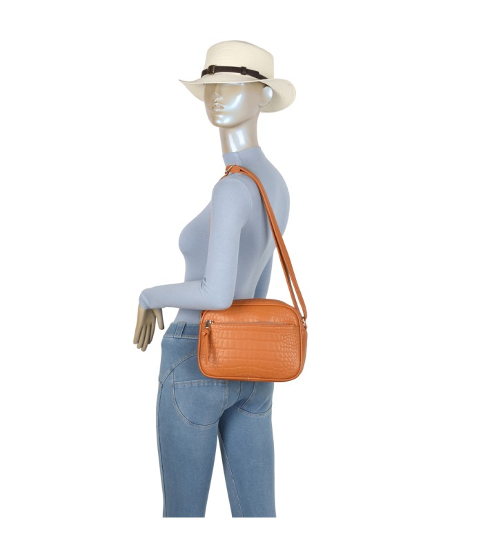 T11892- Bolso rectangular con diversos compartimentos con textura cuarteada
