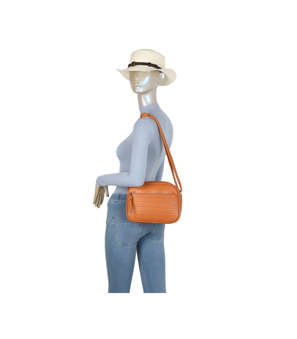T11892- Bolso rectangular con diversos compartimentos con textura cuarteada