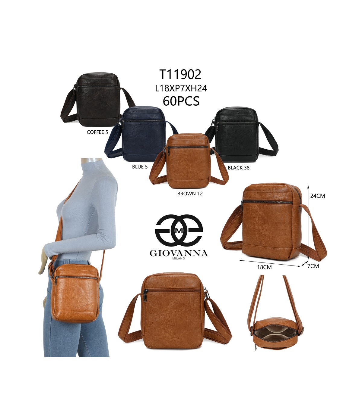 T11902-Bolso Bandolera con Varios compartimientos