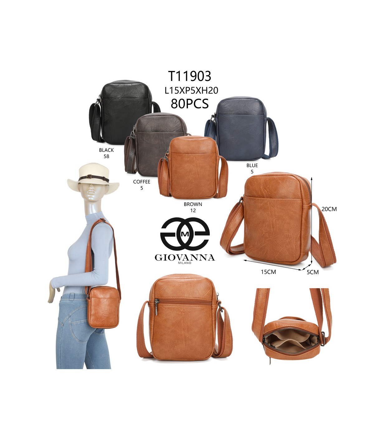 T11903-Bolso Bandolera con múltiple bolsillos