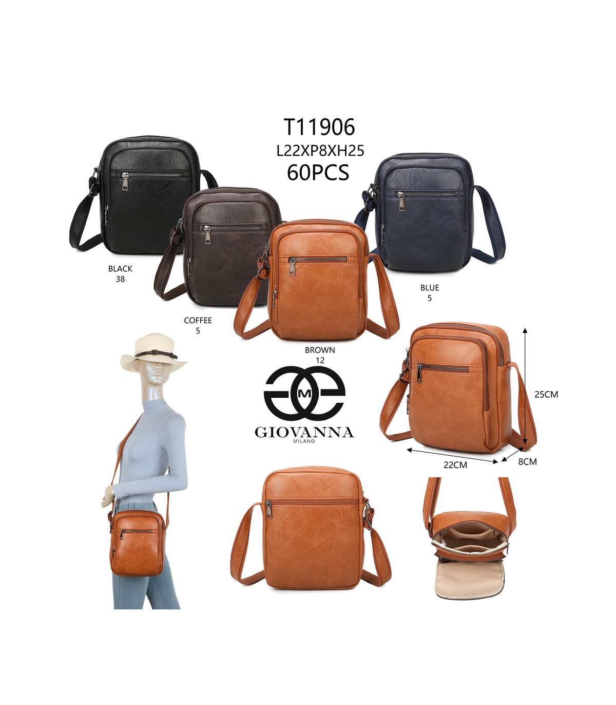 T11906- Bolso bandolera con múltiples bolsillos