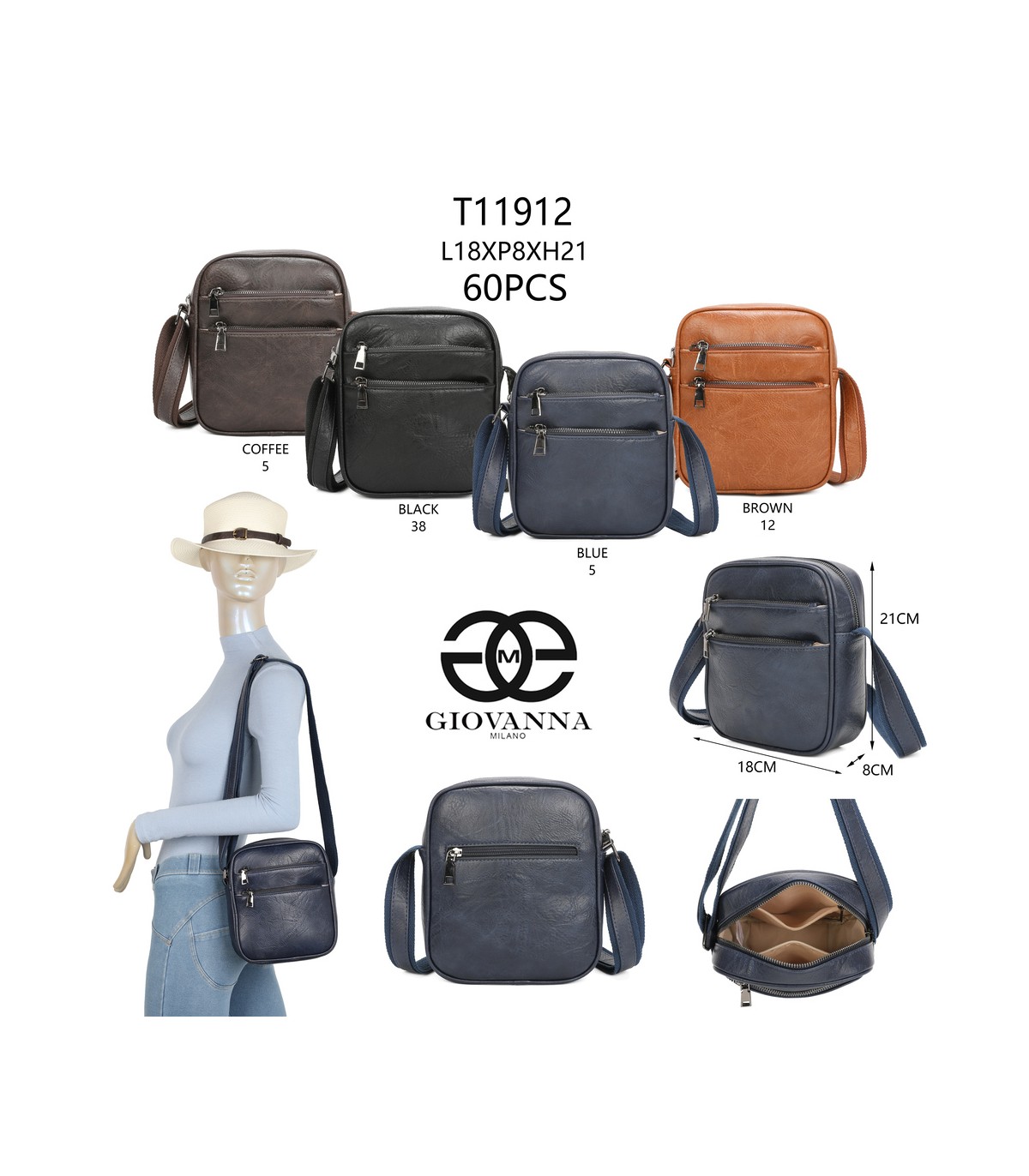 T11912-Bolso de hombro para hombre con múltiples bolsillos