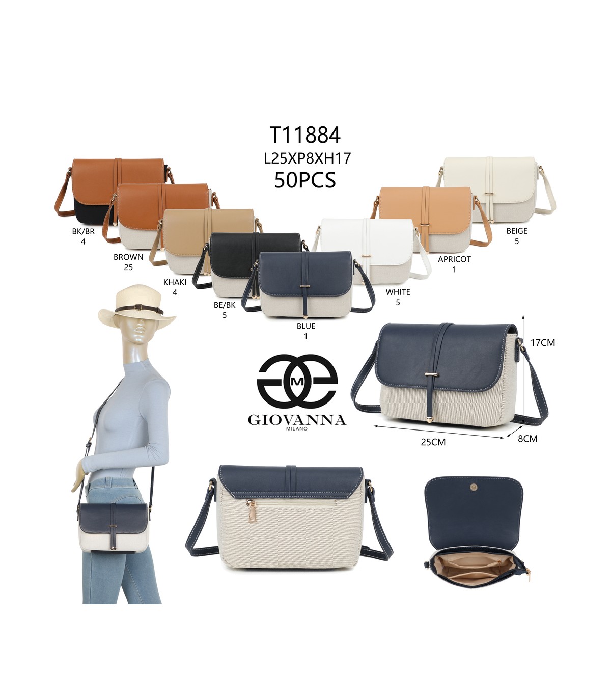 T11884-Bolso bandolera cuadrado ligero