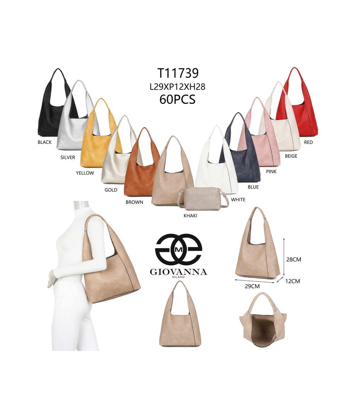 T11739 - Bolso de hombro estilo saco con bandolera y Neceser.
