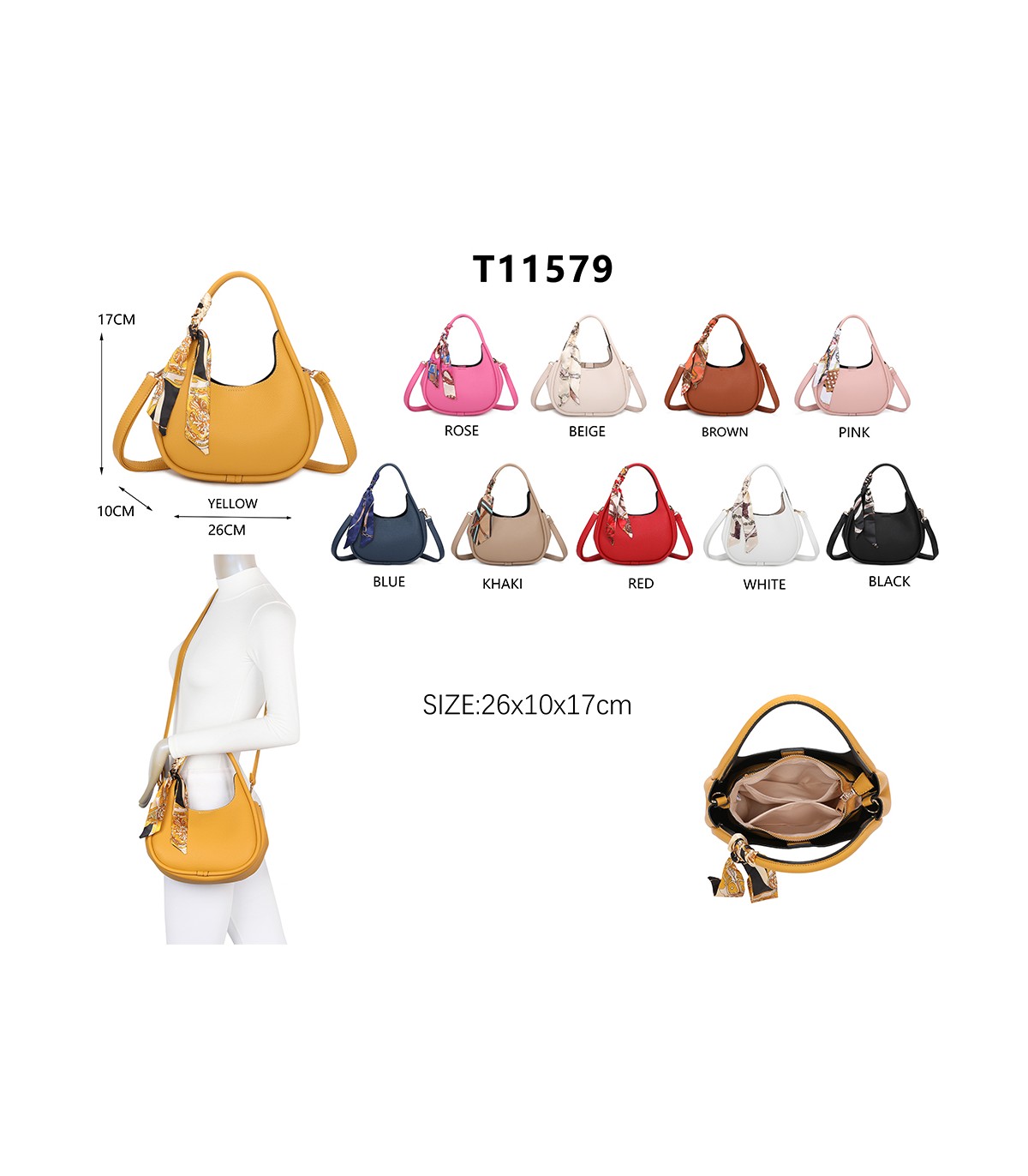T11579 - Bolso bandolera estilo hobo con pañuelo a juego