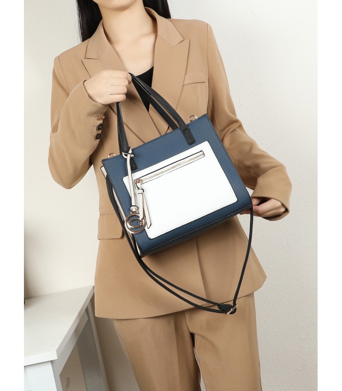 T11575 - Bolso con bandolera de estilo bicolor con un bolsillo de cremallera frontal