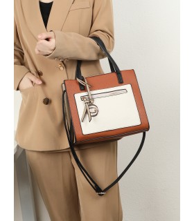 T11575 - Bolso con bandolera de estilo bicolor con un bolsillo de cremallera frontal
